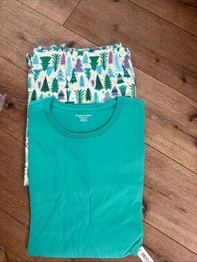 Amazon Essentials Teal Top long sleeve with Forest Tree Print Pajama Set size 4X
